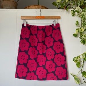 Boden Pink Wool Pencil Skirt with Bright Floral Print Size 4
